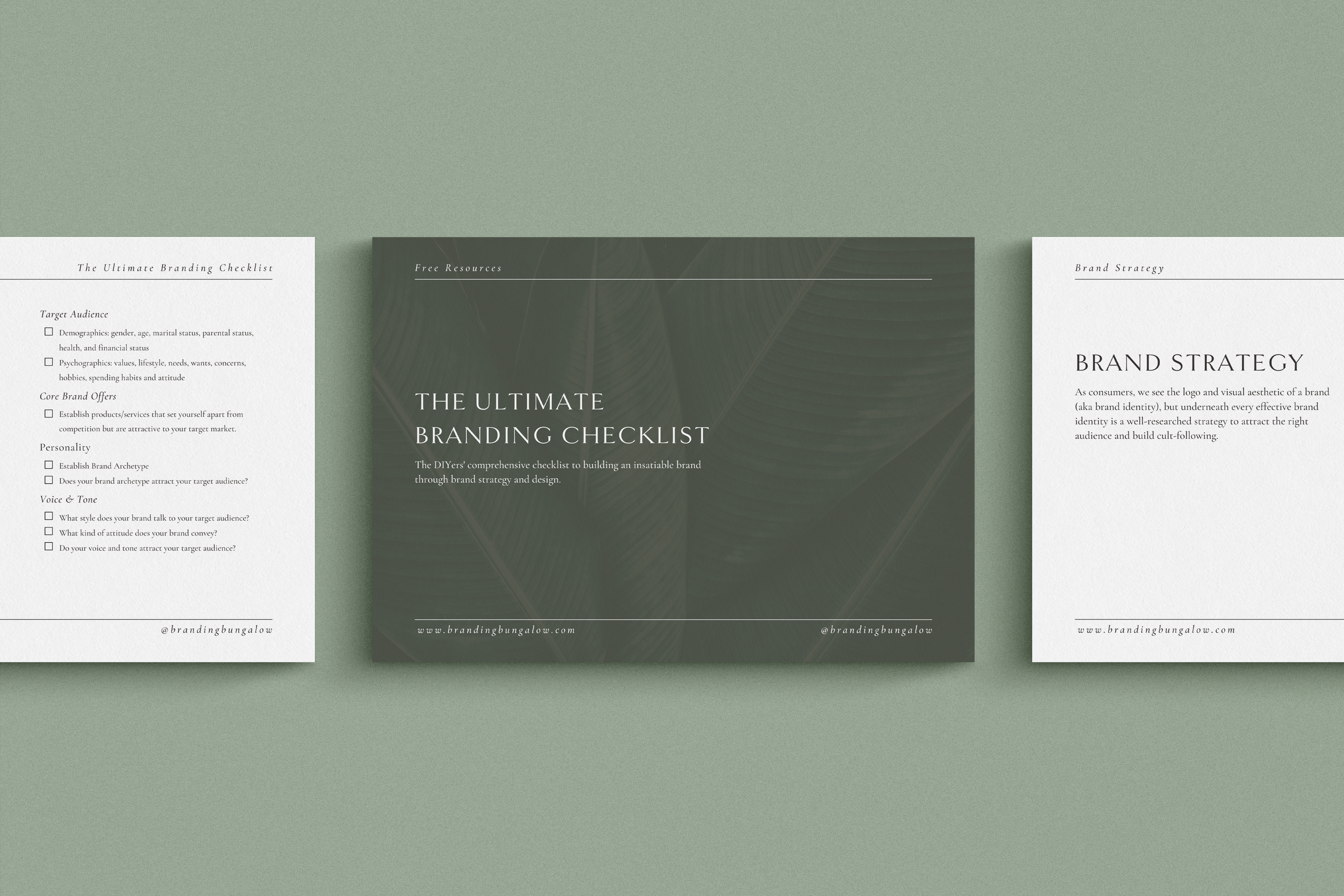 Front cover of Branding Bungalow's Branding Checklist that includes brand positioning tools and brand identity