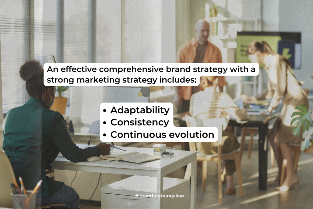 A brand design team discusses a successful branding strategy.
