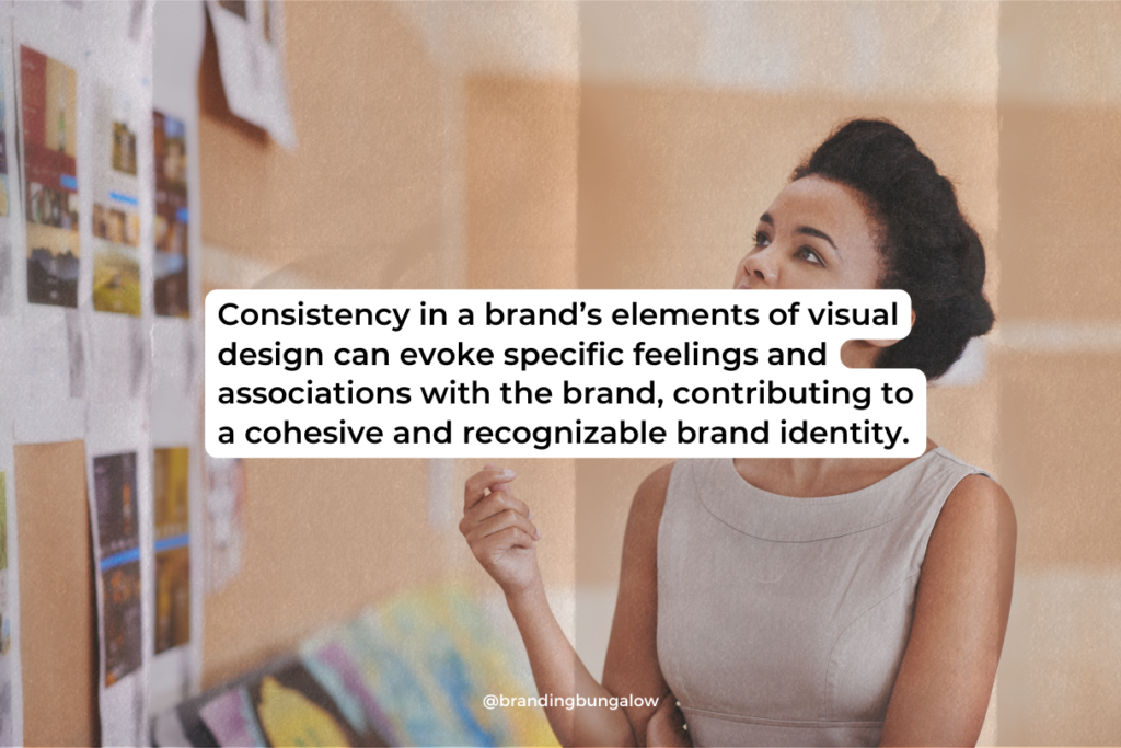 A woman decides on the visual elements of her branding.