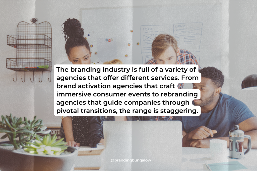 A marketing team browses through a variety of brand agencies.