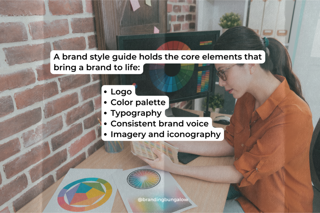 A brand designer sorts through different palettes for a style guide.