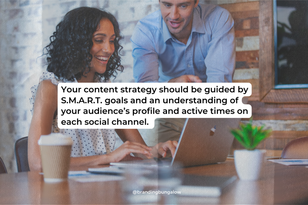 A marketing duo sets a social media branding content strategy together.