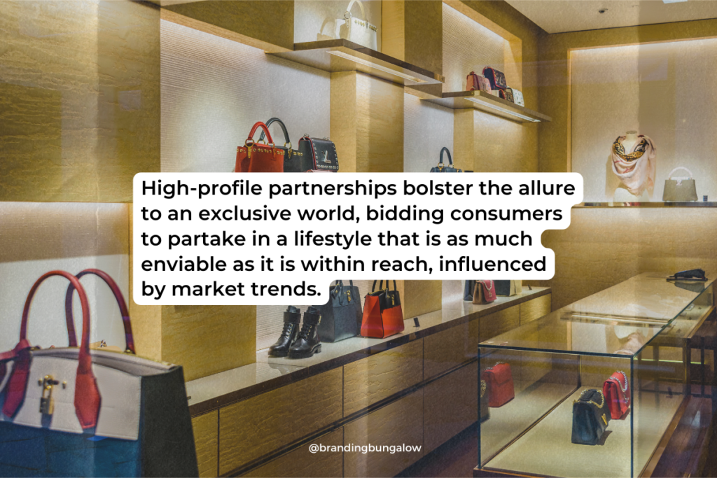 A luxury brand store displays shoes and bags.